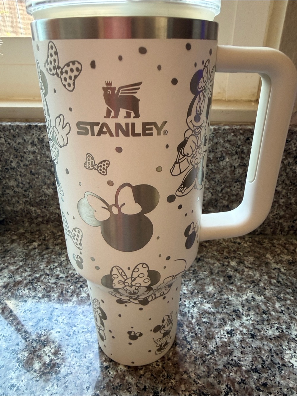 Stanley White Minnie Mouse Travel Tumbler with Handle